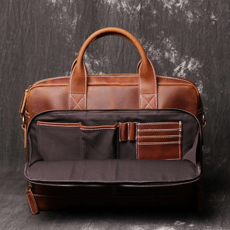 new genuine mens handbag crazy horse leather womens shoulder crossbody briefcase large capacity laptop bag