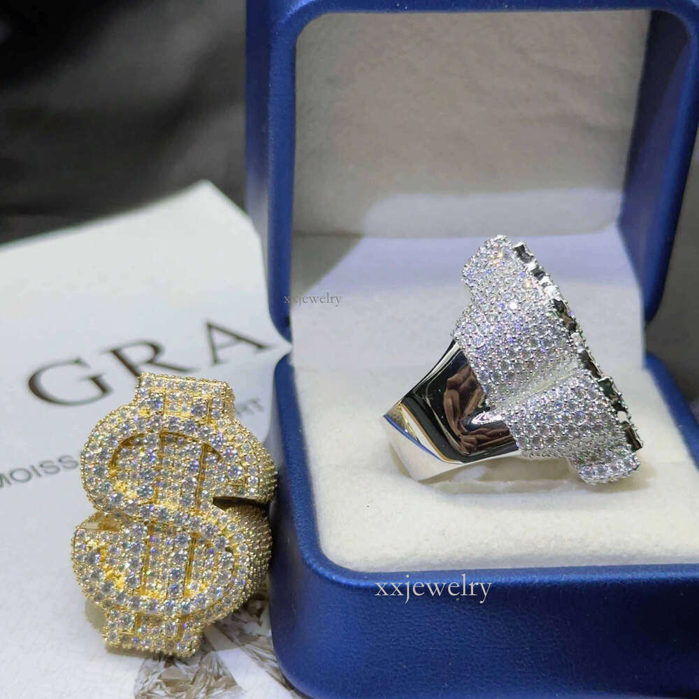 Fashion Mens Full Pave Hip Hop Iced Out USD Sterling Sier Rings Vvs Moissanite Dia Cuban Ring