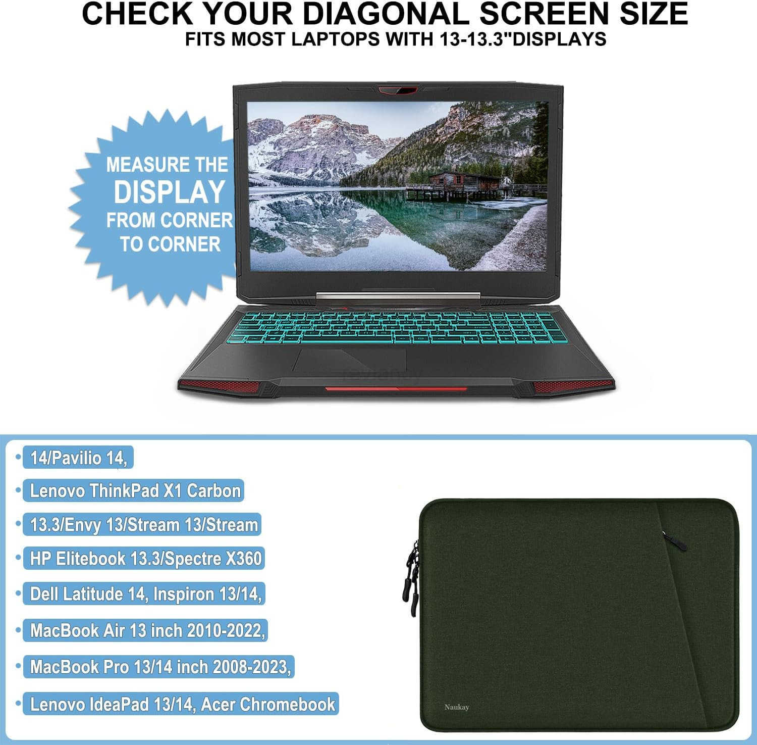 Laptop Sleeve Case 133 inch Shockproof Protective Computer Cover with Accessories Pocket Portable Laptop Bag Compatible with MacBook AirPro 13133 inch