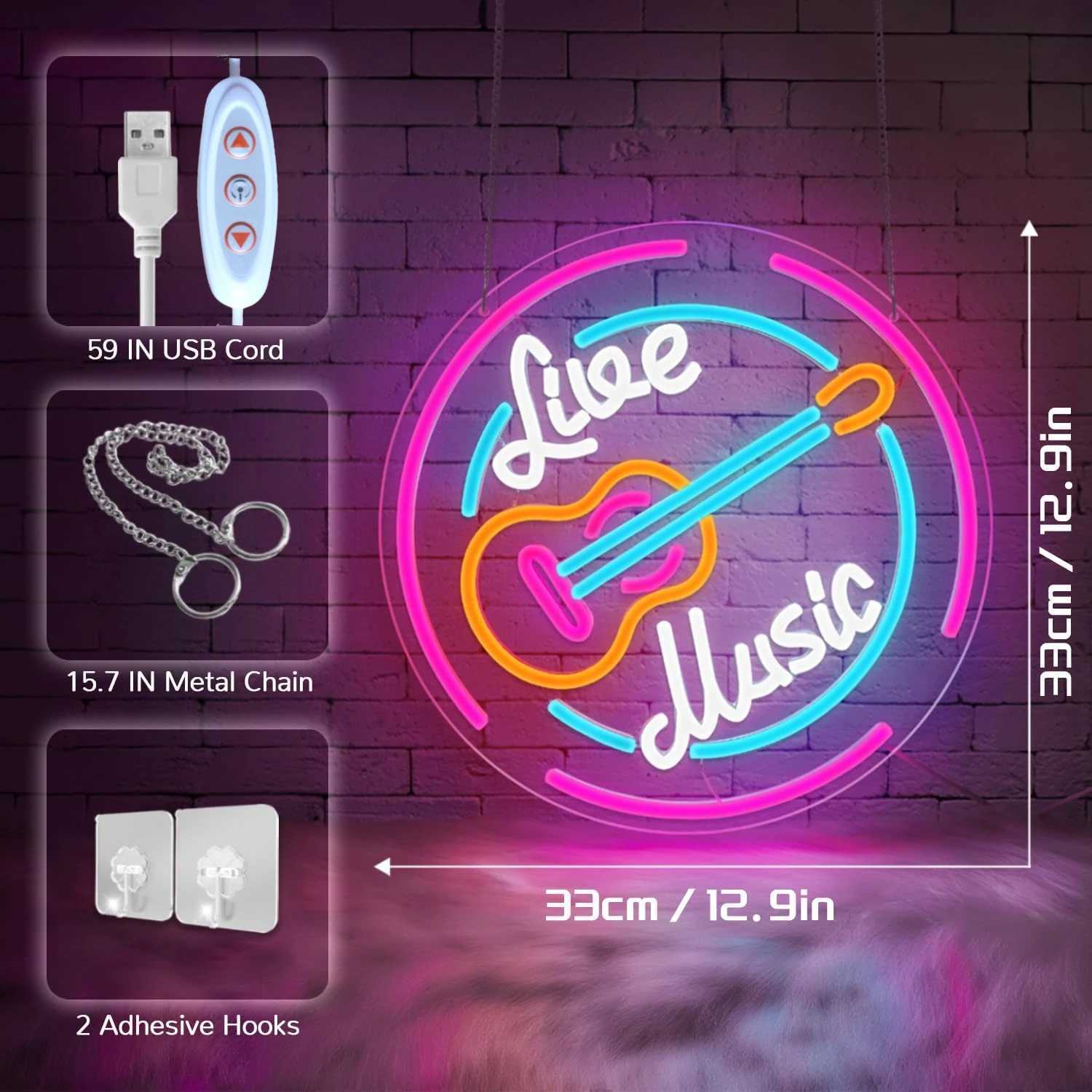Music Neon Sign Dimmable Neon Lights for Music Bar Club Bedroom Man Cave Beach Party Decor Aesthetics Draw Birthday Gifts Y250916