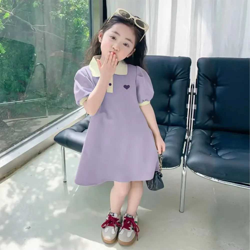 Sweet Girls Dress Cute Heart Embroidery Pattern Sailor Collar Princess Dress Fashion Childrens Solid Color Casual Dresses C250916