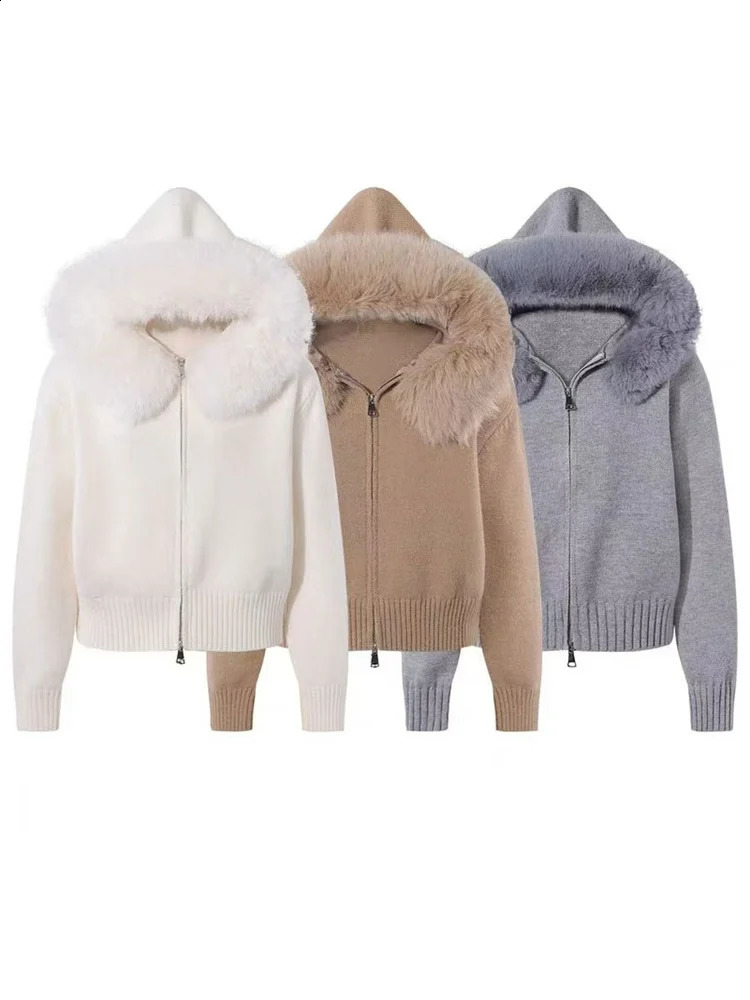 Womens Cardigan Winter Female Sweater Hoodie Cardigan Fluffy Zipper Patchwork Long Sleeve Ribbed Solid Knit jacket Coat 250916
