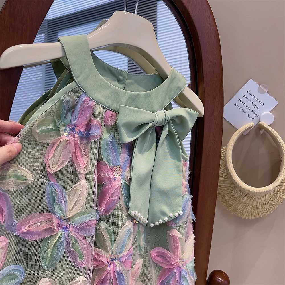 Bear Leader Girl Dress 2023 Summer New Girl Dress Princess Dress Little Girl Fashion Colorful Flower Yarn Dresses Kid Clothes C250916