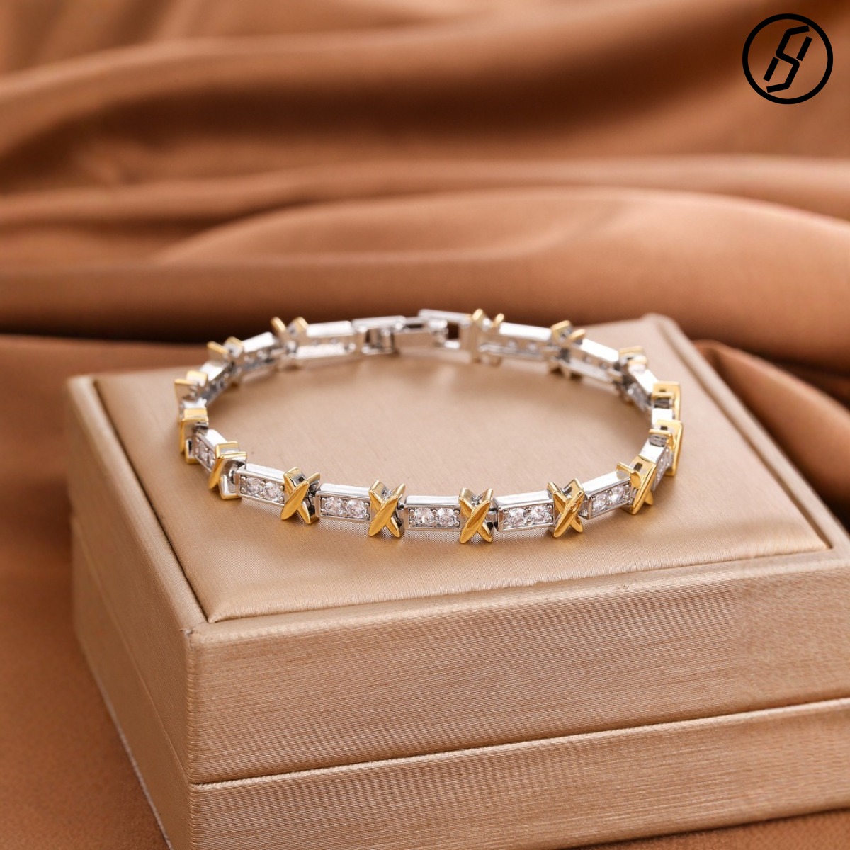 Boutique Craft Letter X Full Diamond Women Fashion High Version Ins Simple Rhinestones Cross Bracelet Original Jewelry Wholesale Z260313