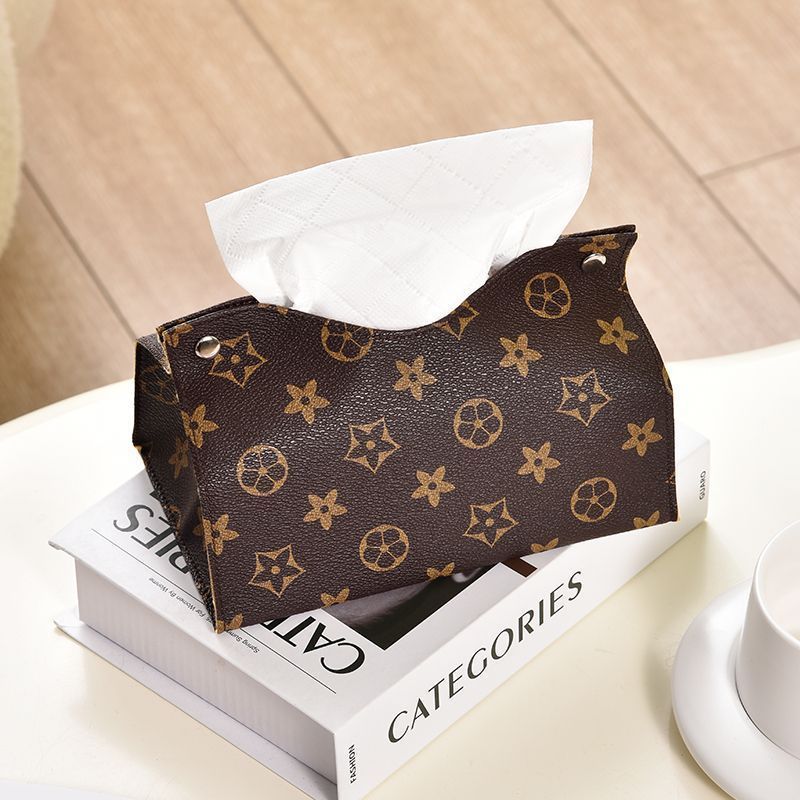 Designer Luxury Retro Furniture Tissue Box PU Leather Napkin Holder Desktop Bedroom Coffee Table Paper Drawer Leather Car Universal Organizer Classic 