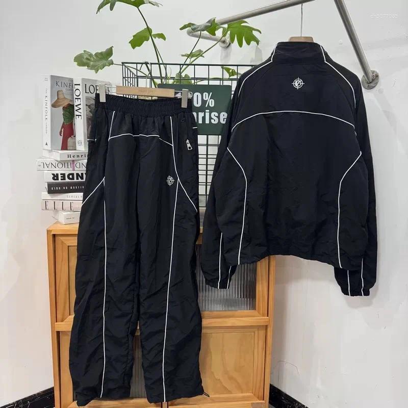 Men's Tracksuits Black Tracksuit Men Women Harajuku Long Sleeve Sweatshirt Zipper Jacket Gothic Graphic Embroidery Elastic Waist