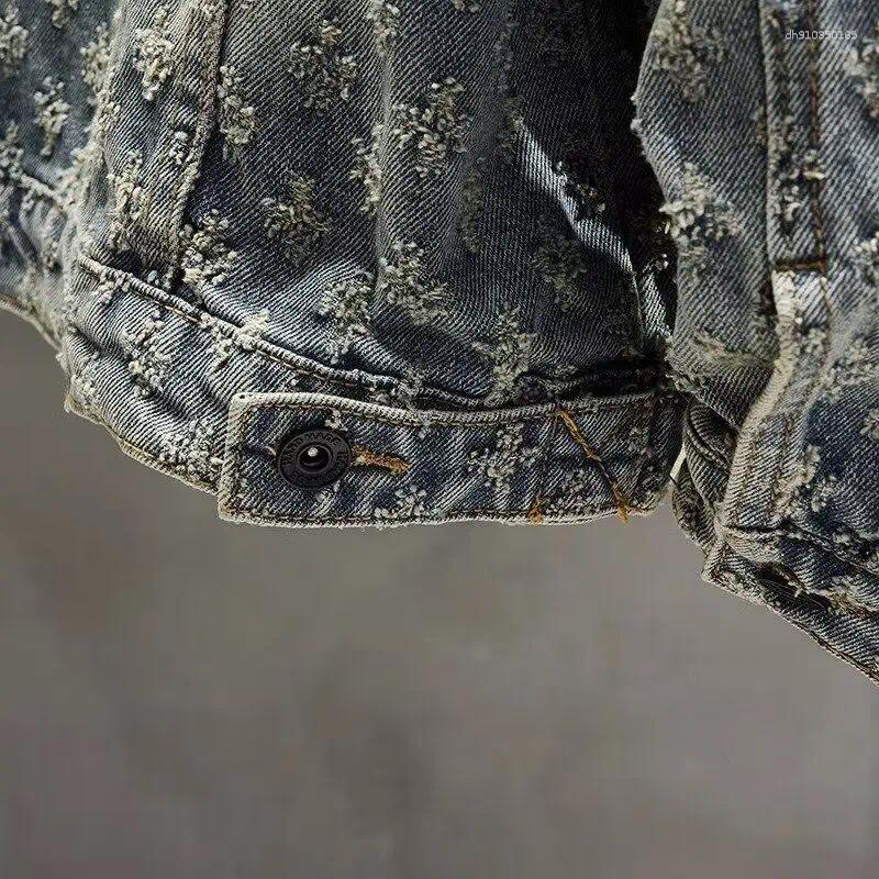 Men's Jackets Fashion Luxury Clothing Hip Hop Vintage Autumn Washed Jacquard Denim Jacket For Couples Unisex High Street Retro Embossed Cowboy Su