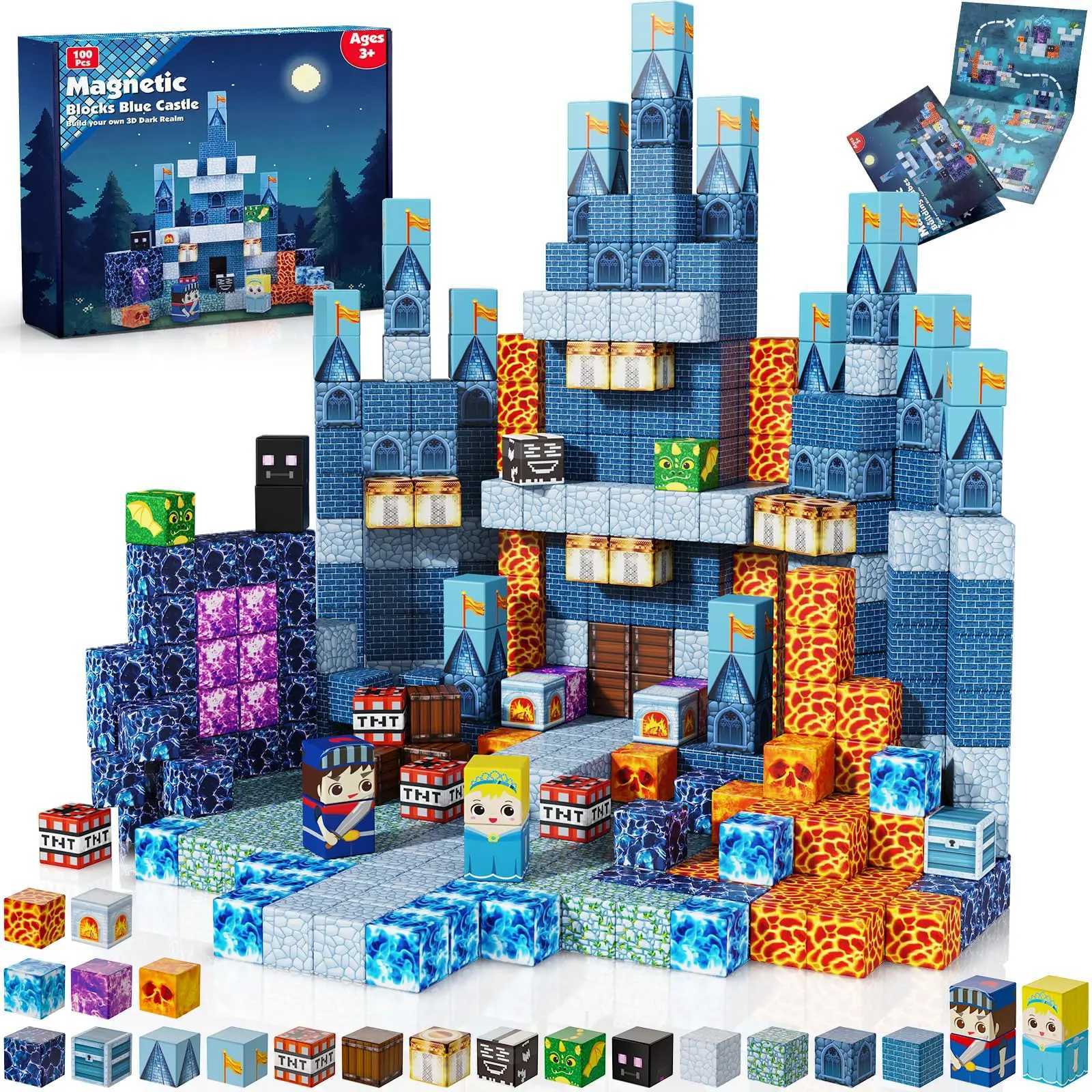 Magnetic Building Blocks Blue Castle Constructor KitMontessori Education Toys for ChildrenMagnetic Blocks STEM Creative Play Y250916