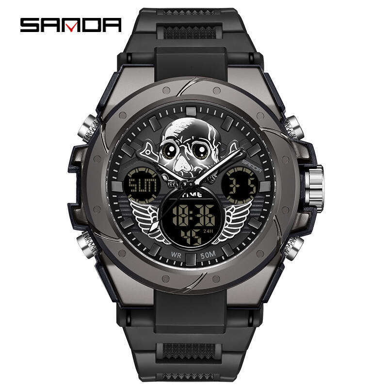 DHgargets Sanda Harajuku Style Skull Waterproof Multi-Function Electronic Outdoor Sports Men's Watch