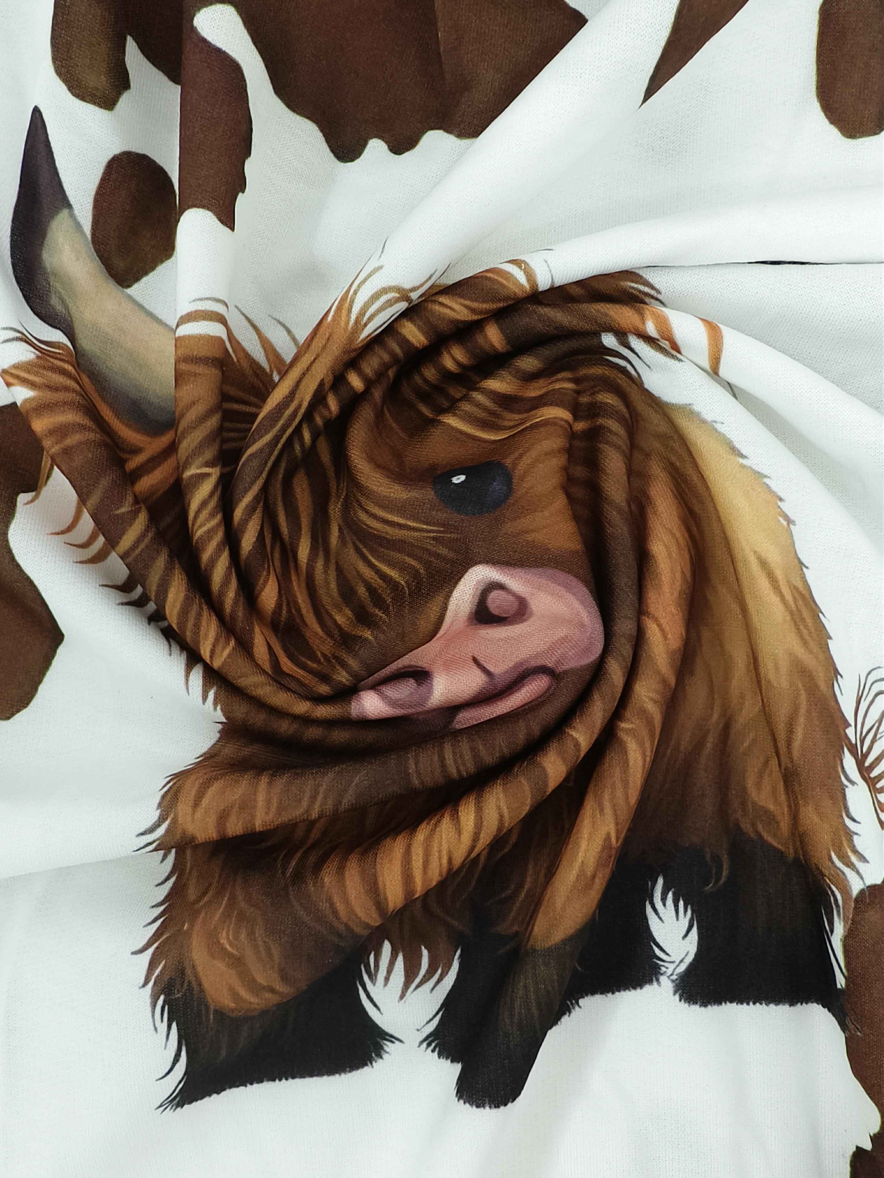 Women's Cute Highland Cow Print Sweatshirt Round Neck Long Sleeve Casual Fashion Pullover Top CF41460