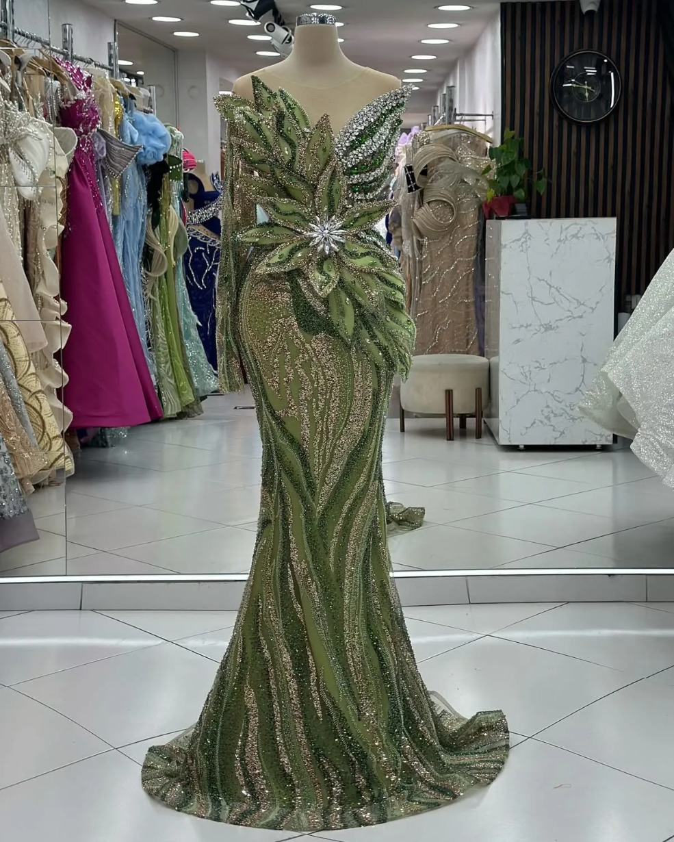 2025 Plus Size Olive Green Prom Dresses For Special Occasions Florals Rhinestones Sequined Evening Party Birthday Gowns Dress For Women Vestidos de no