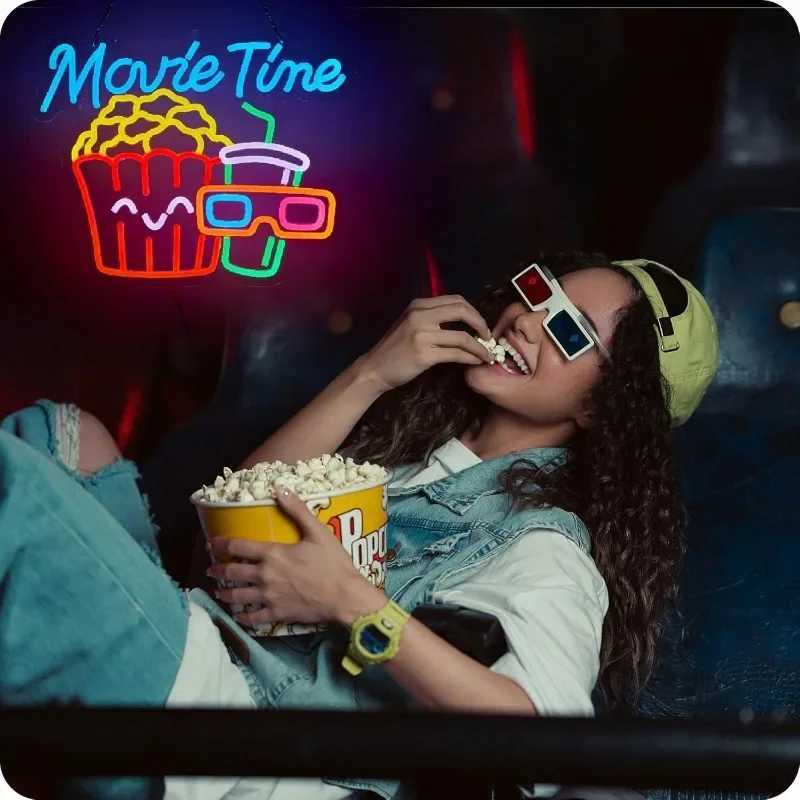 Movie Night with Popcorn Carton Neon for Wall Decor Home Theater Decor Dimmable USB for Cinema Man Cave Party Birthday Y250916