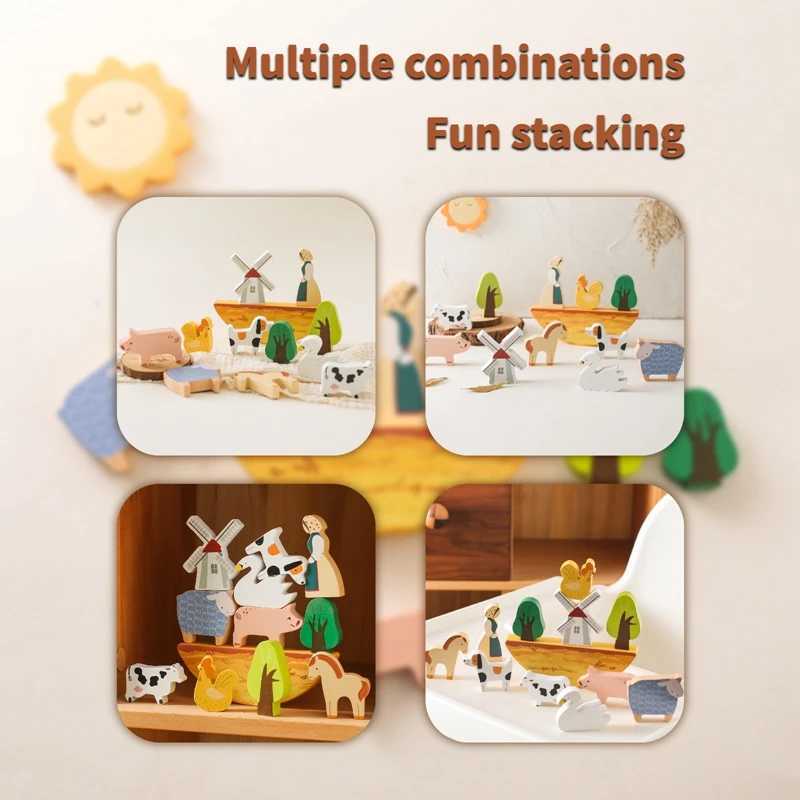 Baby Farm Stacking Wooden Block Toys Animal Cow Educational Toys Baby Balance Building Blocks Creative Toys Wooden Stacking Toy C250916