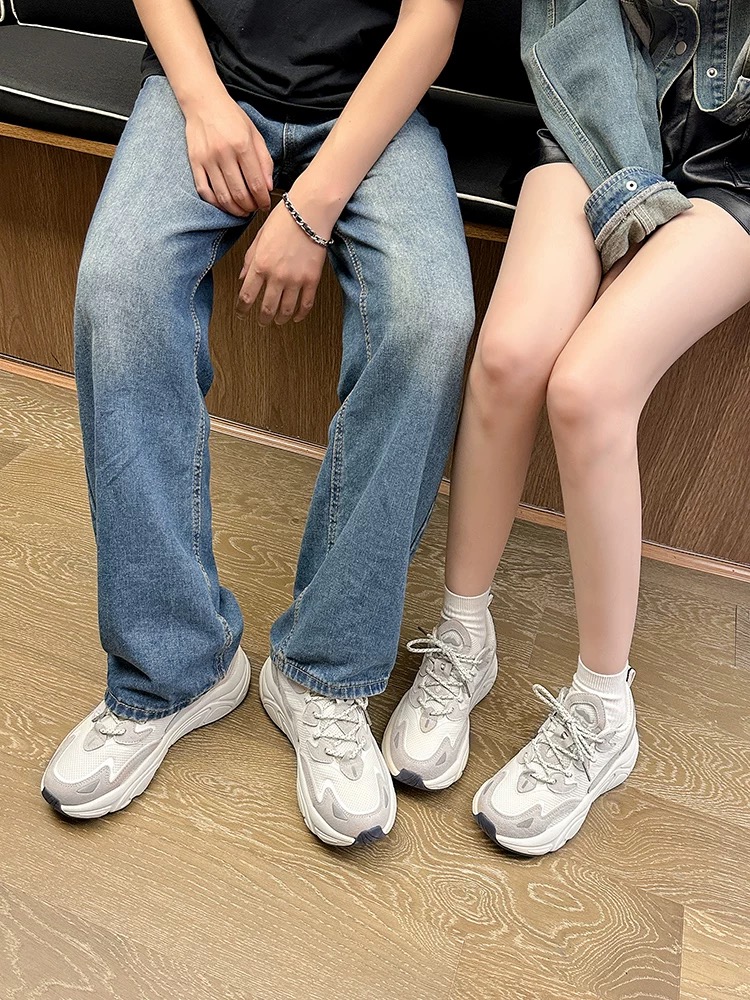 Mirinda Men's Breathable Autumn Genuine Leather Sneakers Thick-Soled Dad Women's Mesh Height-Increasing Casual Shoes Men