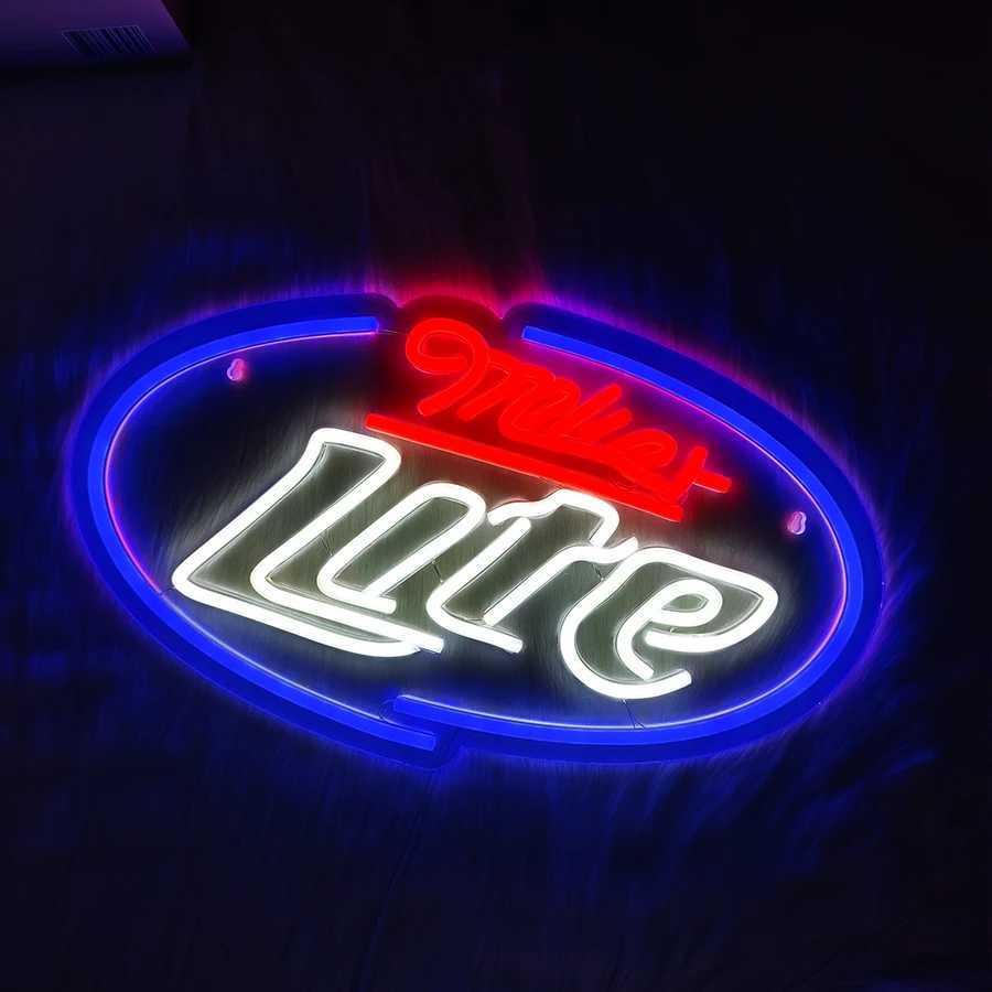 Miller Lite Neon Sign For Wall DecorLed Neon Light For Man CaveBedroom DecorationStoreBeer BarPubClubPartyUSB Powered Y250916