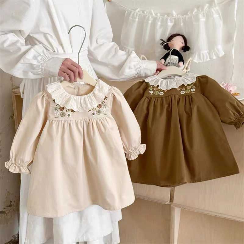 Spring Autumn Kids Clothes 16Yrs Pastoral Baby LongSleeved Embroider Floral Doll Dresses Children Sweet Princess Girls Dress C250916