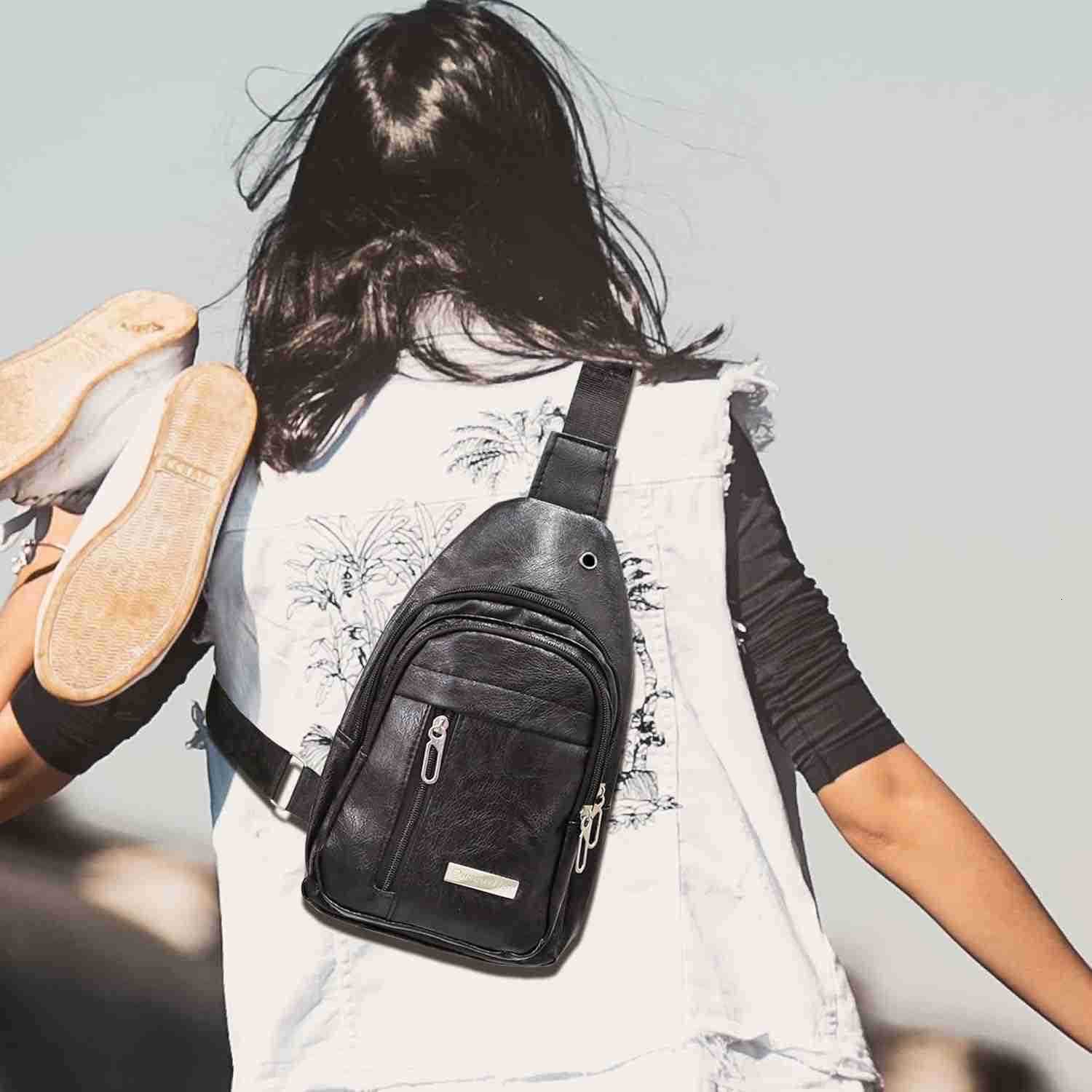 QuneusHot 2Pcs Sling Bags for Crossbody Small Leather Backpack Anti Theft Casual Chest Bag Travel Hiking for Men Women Z259016