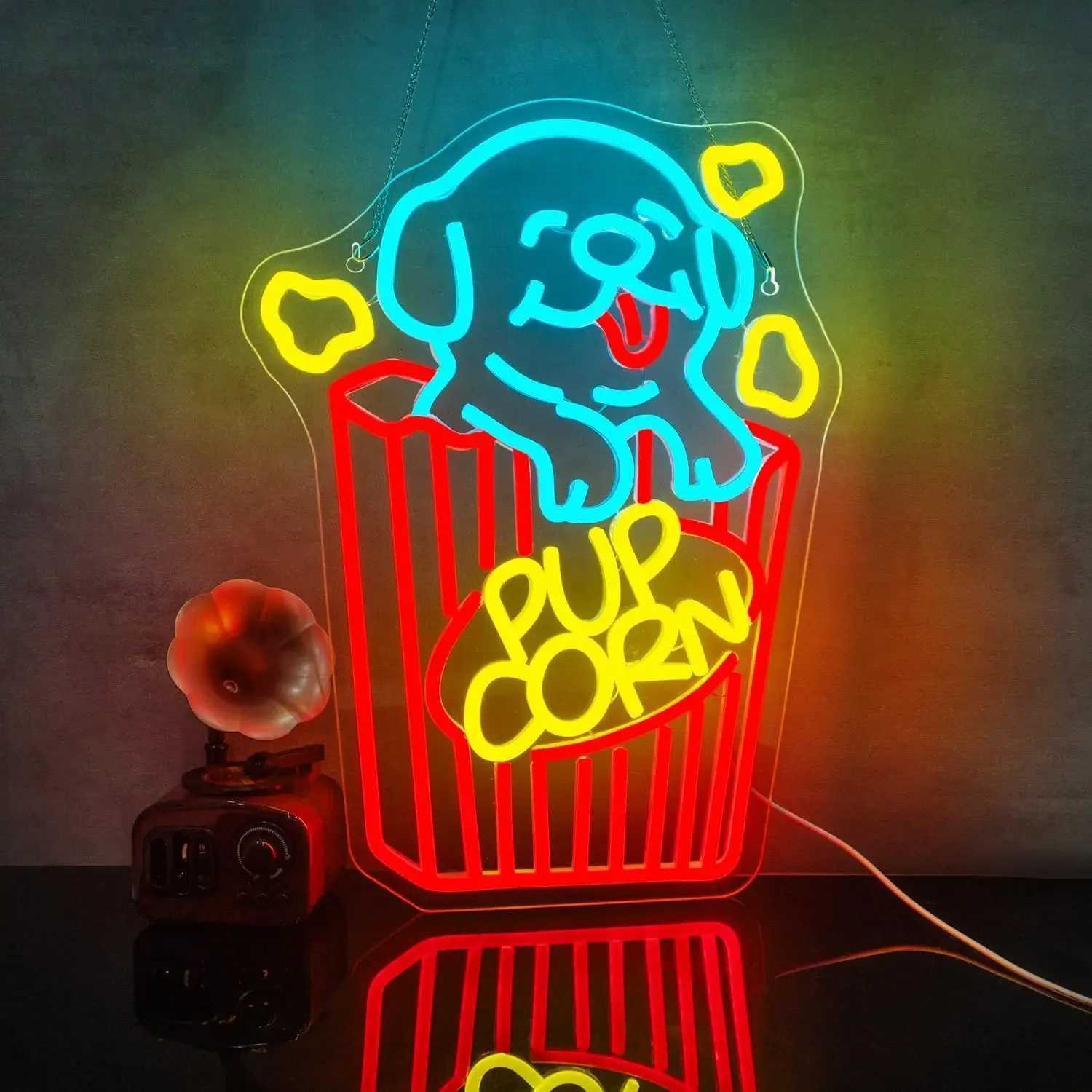 Popcorn Box Neon Sign Cinema LED Light for Wall Decor Dog Popcorn Neon Light Dimmable USB Neon Lights for Film Room Y250916