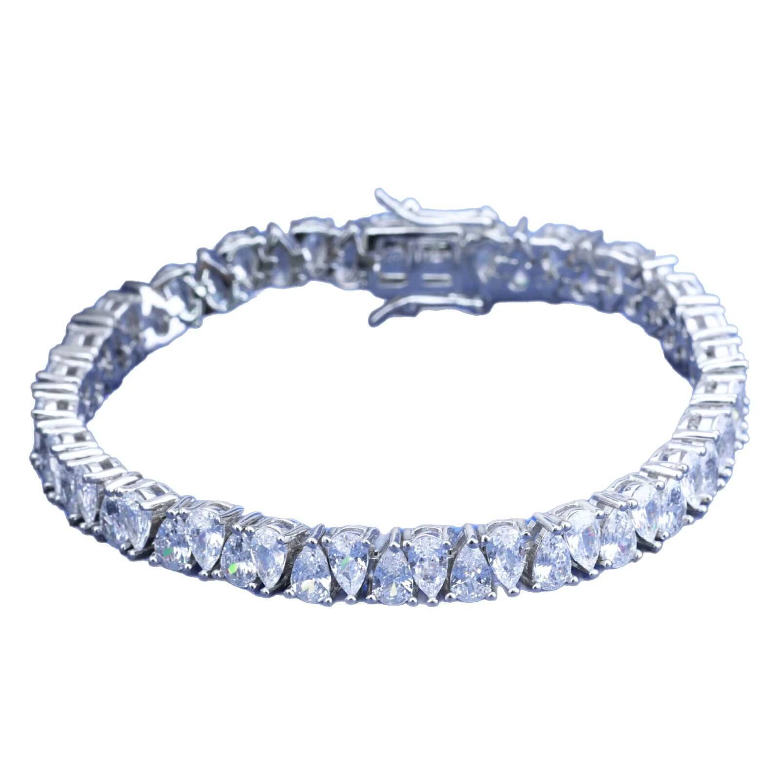 05ct 46mm Hiphop S925 Sterling Silver Moissanite D Color Pear Cut Water Drop Shape Full Diamond Tennis Bracelet