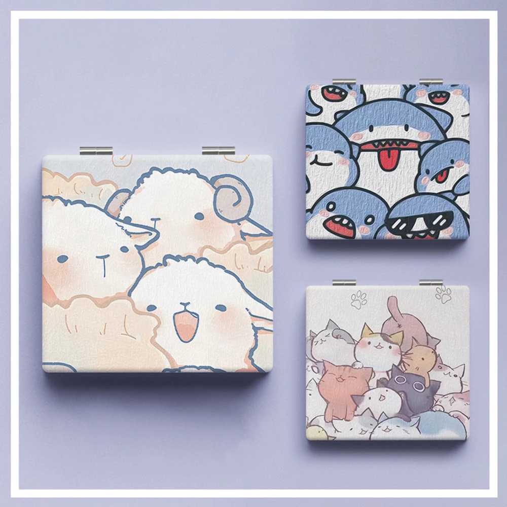 Cartoon Animal Mini Folding Makeup Mirror PU Leather DoubleSided Girls Cosmetic Mirror Portable Square HighDefinition Mirror C250916