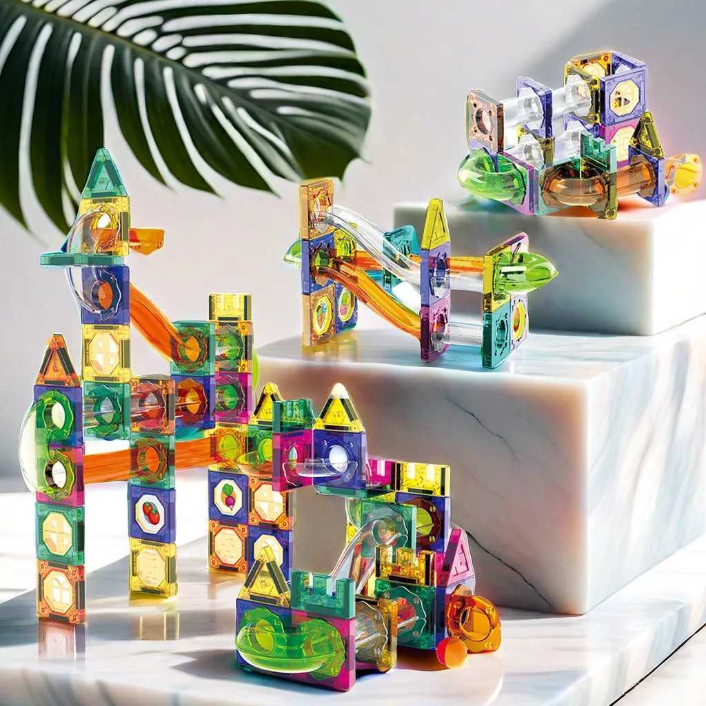 Educational Colorful Magnetic Sheet for Kids with Slide Ball Building Blocks Pipe Magnet Splicing Track Puzzle Toy Window C250916