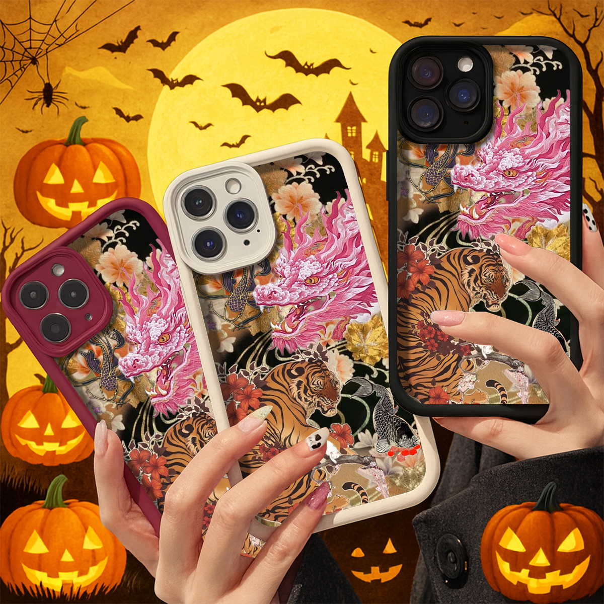 Designer Phone Case Luxury Phone Case for iPhone 16/15/14/13/12/11 Pro Max, Stylish Tiger Dragon Pattern, Durable Soft TPU Protective Cover