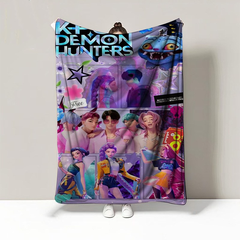 kpop demon hunters witch high quality Flannel Blanket Korean Pop Music Idol Throw Blanket Korean Fantasy Animation Film Graphic