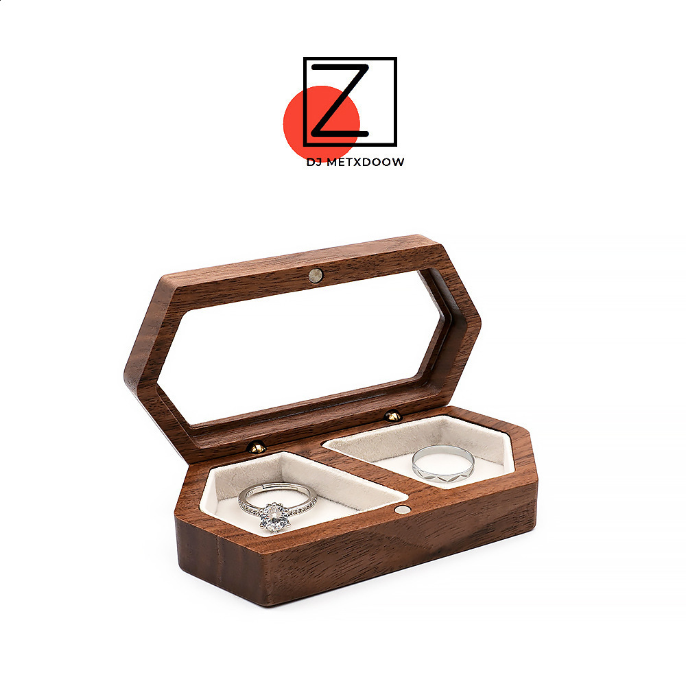 Free Custom Personalized Walnut Wooden Ring Box Engraved Engagement and Wedding Ring Holder Gift for Couples Brides and Grooms 250106