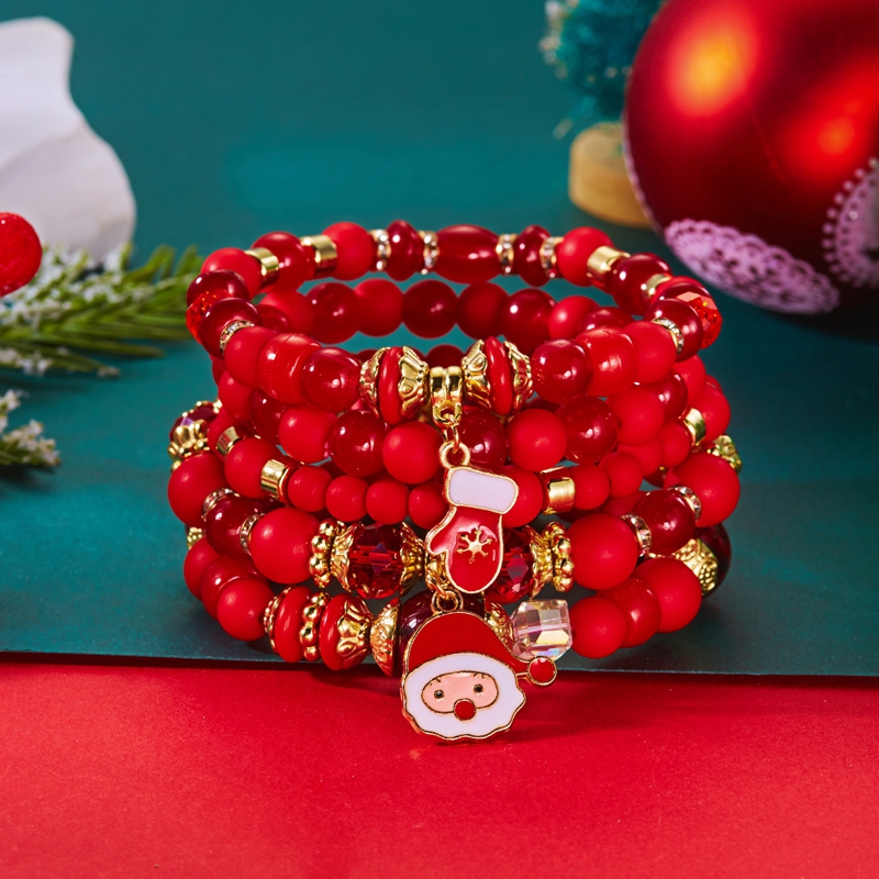 Cooluckday 5-Piece Women's Holiday Bracelet Set - Christmas Bracelets, Festive Gift with Cute Christmas Tree, Snowman, Bell Alloy Pendants & Chri