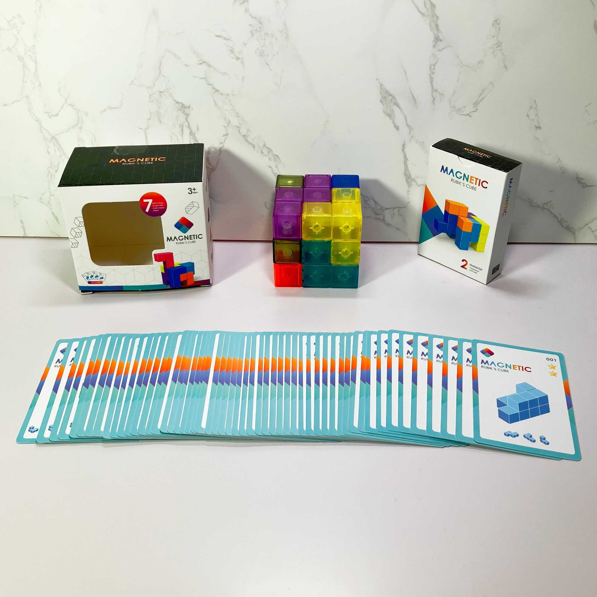 DIY Magnetic Cube Building Blocks 3D Magnet Tile 7Pcs Set Puzzle Speed Cube 54pcs Guide Cards Intelligence Toys For Children C250916