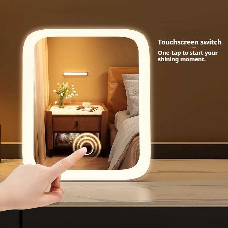 360 rotatable Makeup Mirror Lamp 5X Magnification 3 Color LightsAdjustable Brightness Height Standing Cosmetic Mirror C250916