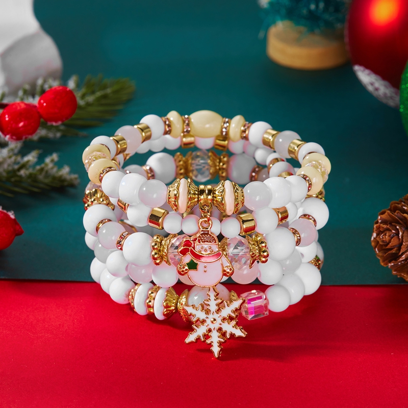 Cooluckday 5-Piece Women's Holiday Bracelet Set - Christmas Bracelets, Festive Gift with Cute Christmas Tree, Snowman, Bell Alloy Pendants & Chri