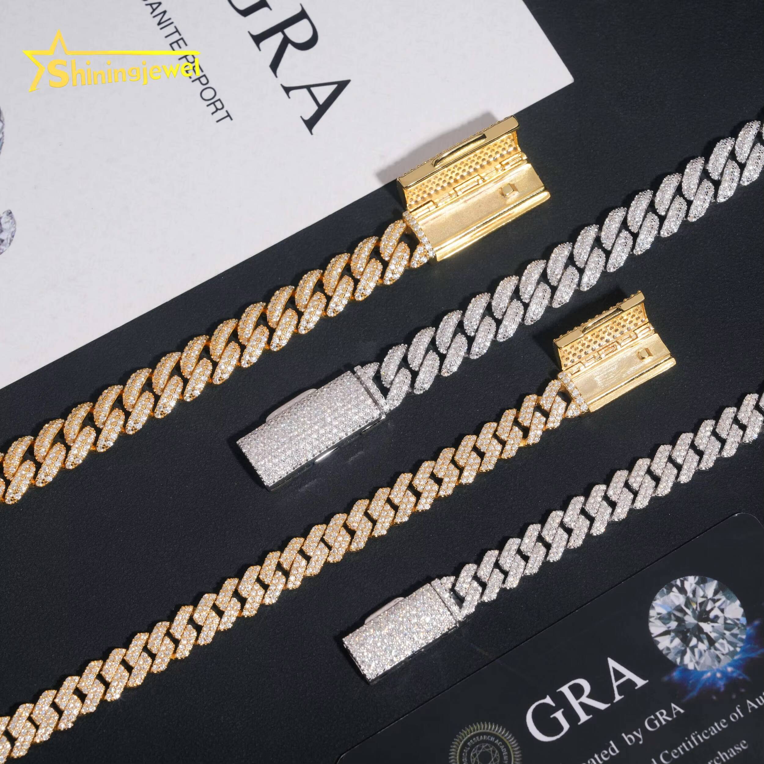 Pass Diamond Tester Iced Out 8MM 10MM 2 Rows Moissanite Cuban Bracelet Men Hip Hop Jewelry 925 Silver Moissanite Bracelets