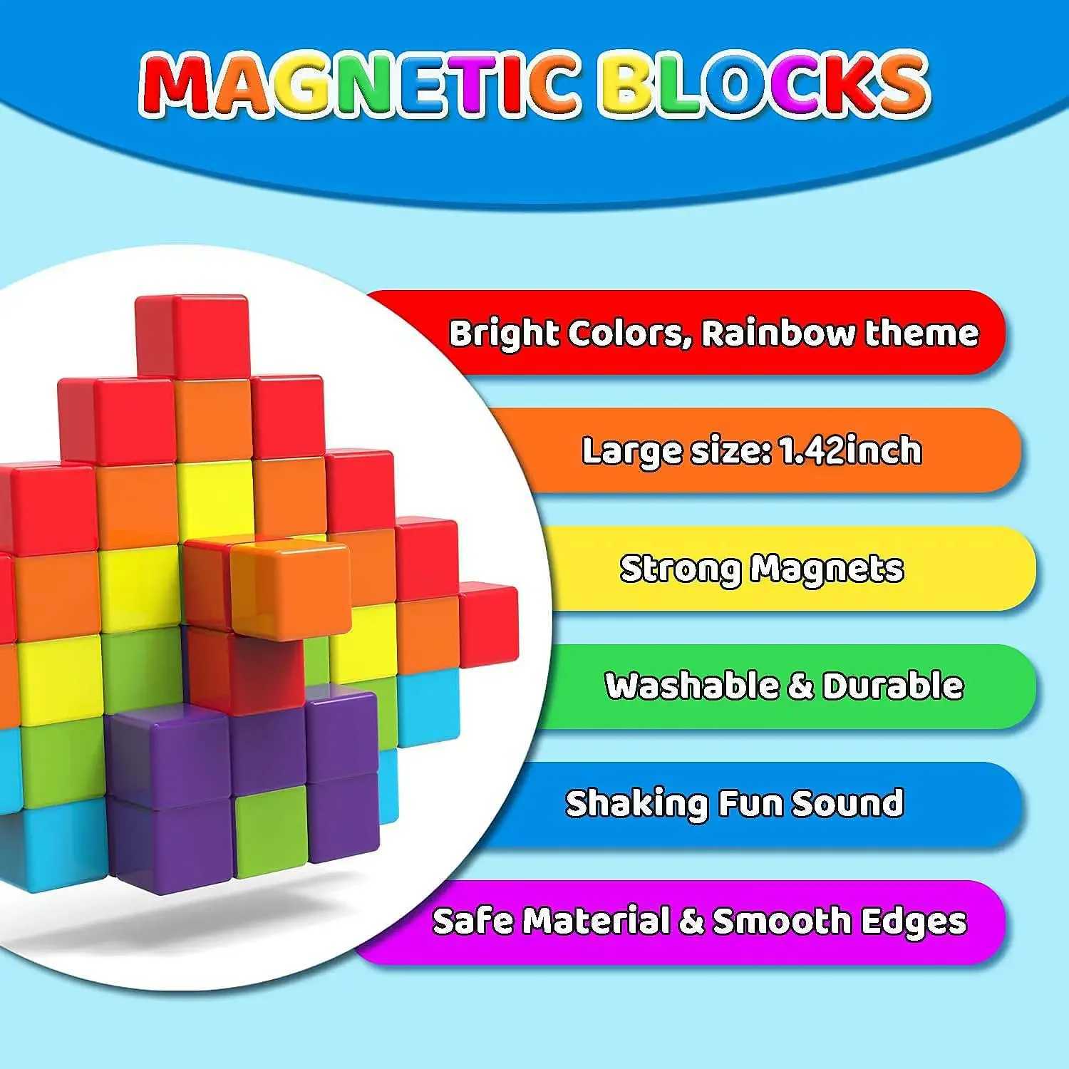 Magnetic Building Blocks Large 142 inch Magnetic Stacking Cubes for Toddlers Sensory Montessori Toys for Boys Girls 1 2 3 Years C250916