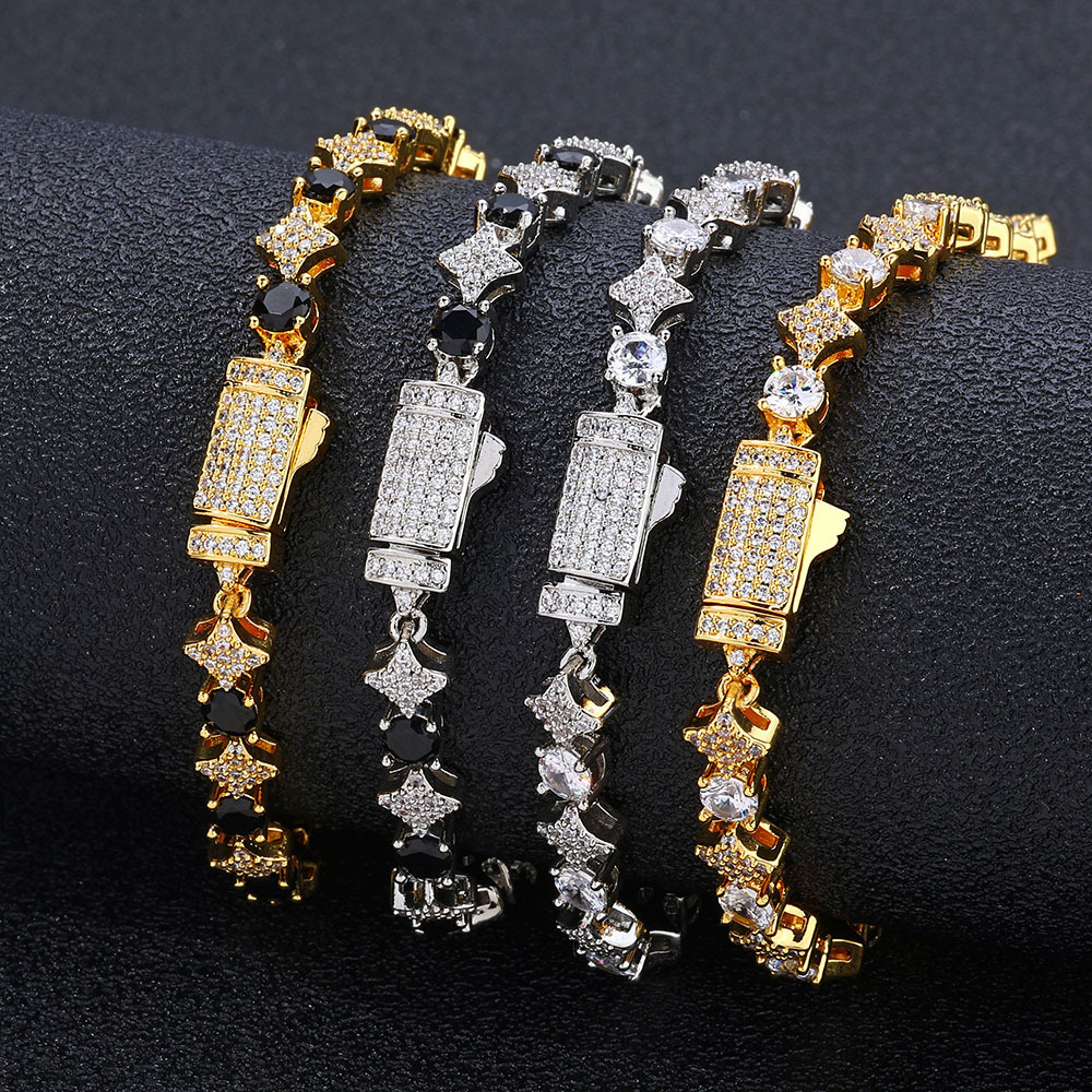 Hip Hop Charm Cross Stars Tennis Chain Necklace Bracelets 5A Zircon Jewelry With Spring Clasp