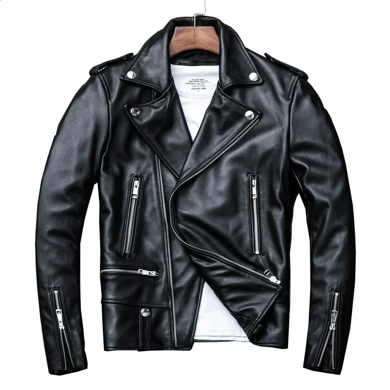 Spring Classical Perfecto Jacket Genuine Leather Motorcycle Jackets Men Zealand Sheepskin Black Coat Slim Suit 250916