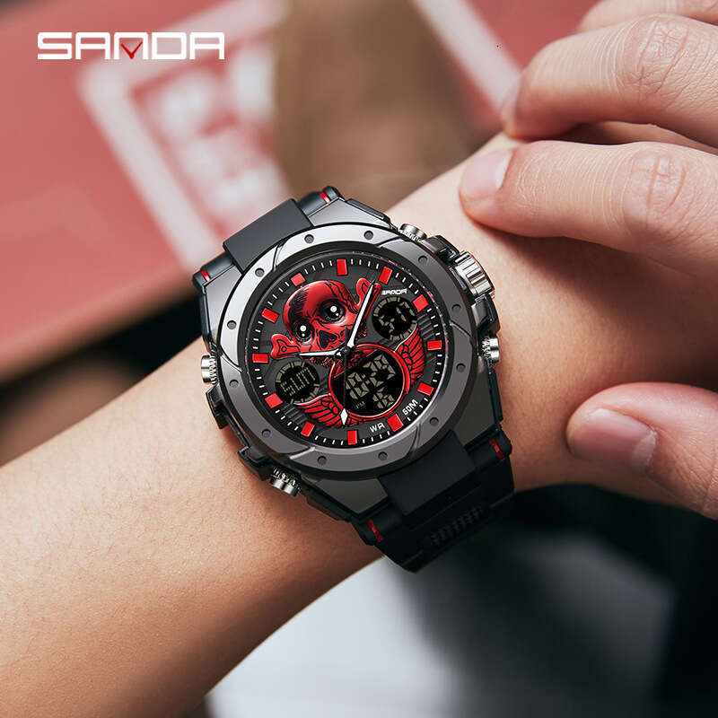 DHgargets Sanda Harajuku Style Skull Waterproof Multi-Function Electronic Outdoor Sports Men's Watch