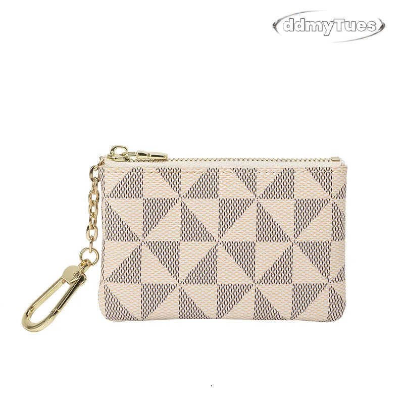 Bestseller Coin Key Storage Bag with Chain Women Mini Coin Purse Luxury Designer Plaid Leather Small Zipper Wallet Ladies Keychain Trendy ddmytues