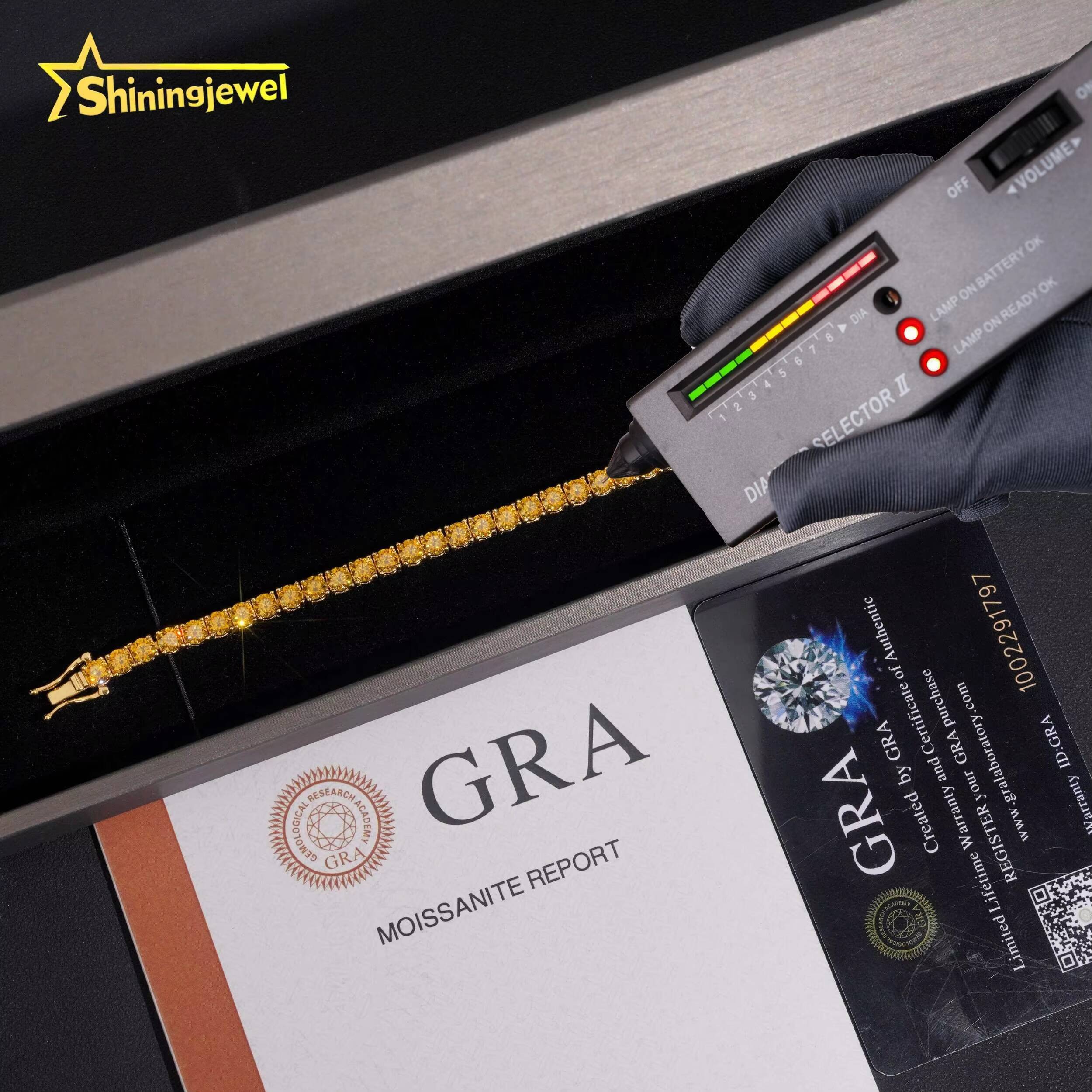 Pass Diamond Tester 4MM Round Champagne VVS D Moissanite Diamond Bracelet 925 Solid Silver Hip Hop Jewelry Iced Out Tennis Chain