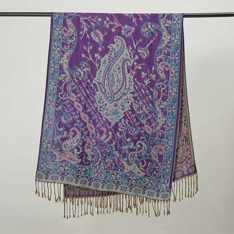 Ethnic Style Outdoor Women Retro Jacquard Scarf Thick Cashmere Tassel ShAWl Winter Warm Neck WrAP Floral W250916