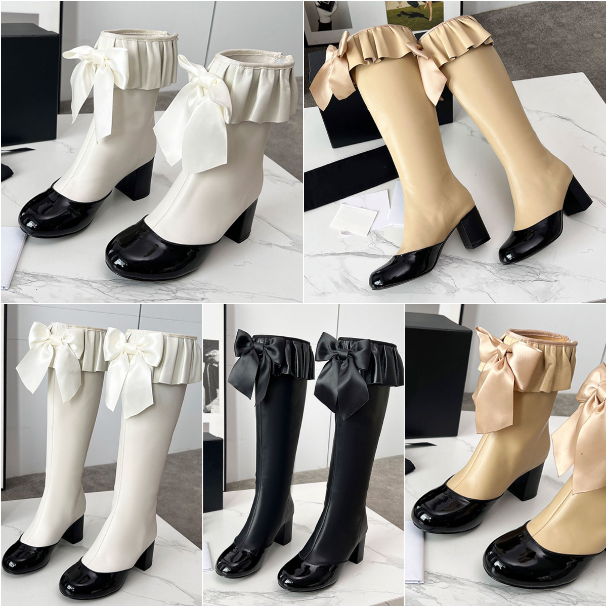 25ss chunky heels designer knee high boots designer womens knight boots designer boots woman autumn boots calf boots luxury court fold bow elastic boots ankle boots
