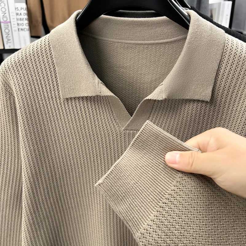 Mens Autumn Winter Vneck Pullover Sweater Designer Brand Fashion Casual Solid Color Thick Warm Mens Lapel Soft Knit Sweater Z250916
