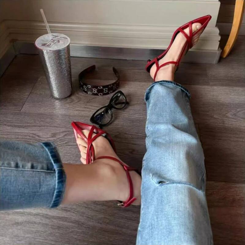 Women Sandal Summer New Fashion Narrow Band Ladies Gladiator Thin Low Heel Ankle Strap Dress Party Shoes ddmythur