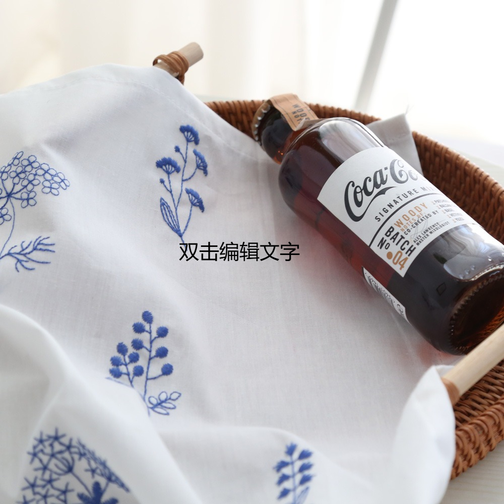 2025 Small Fresh Embroidery Square Dining Table Cloth Blue Embroidery Background White French Round Coffee Table Cloth AF2