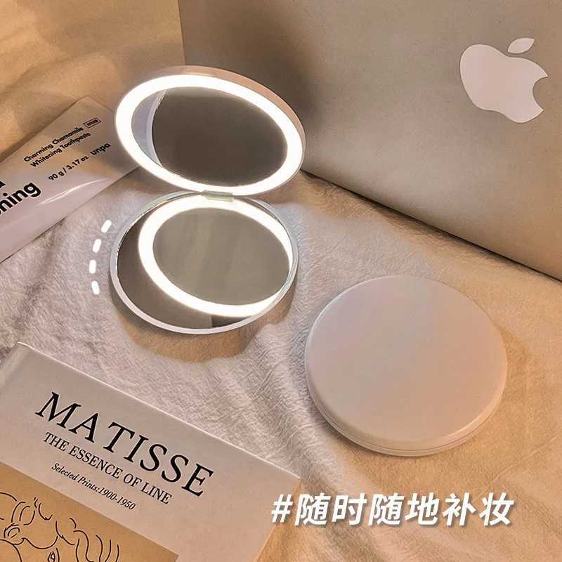 Makeup mirror portable small mirror with light led makeup mirror pocket mini handheld luminous folding round mirror C250916