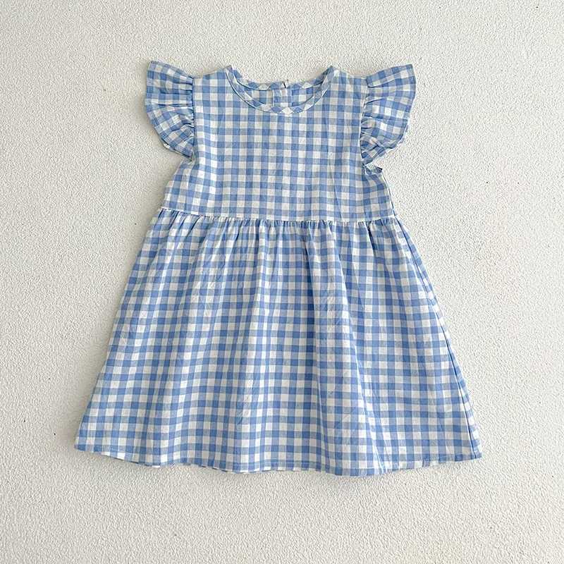 Baby Girls Flying Dleeve Summer Kids Clothes Dress Grid Dress New Kids Baby Girls Sweet Cute Princess Children Clothes Dress C250916