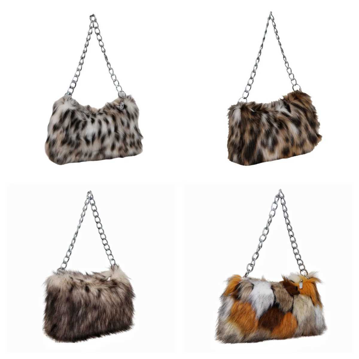 Luxury Leopard Design Plush Underarm Bag for Women Winter Faux Furry Chain Shoulder Bags Female Furry Dinner Purse Handbags L250916