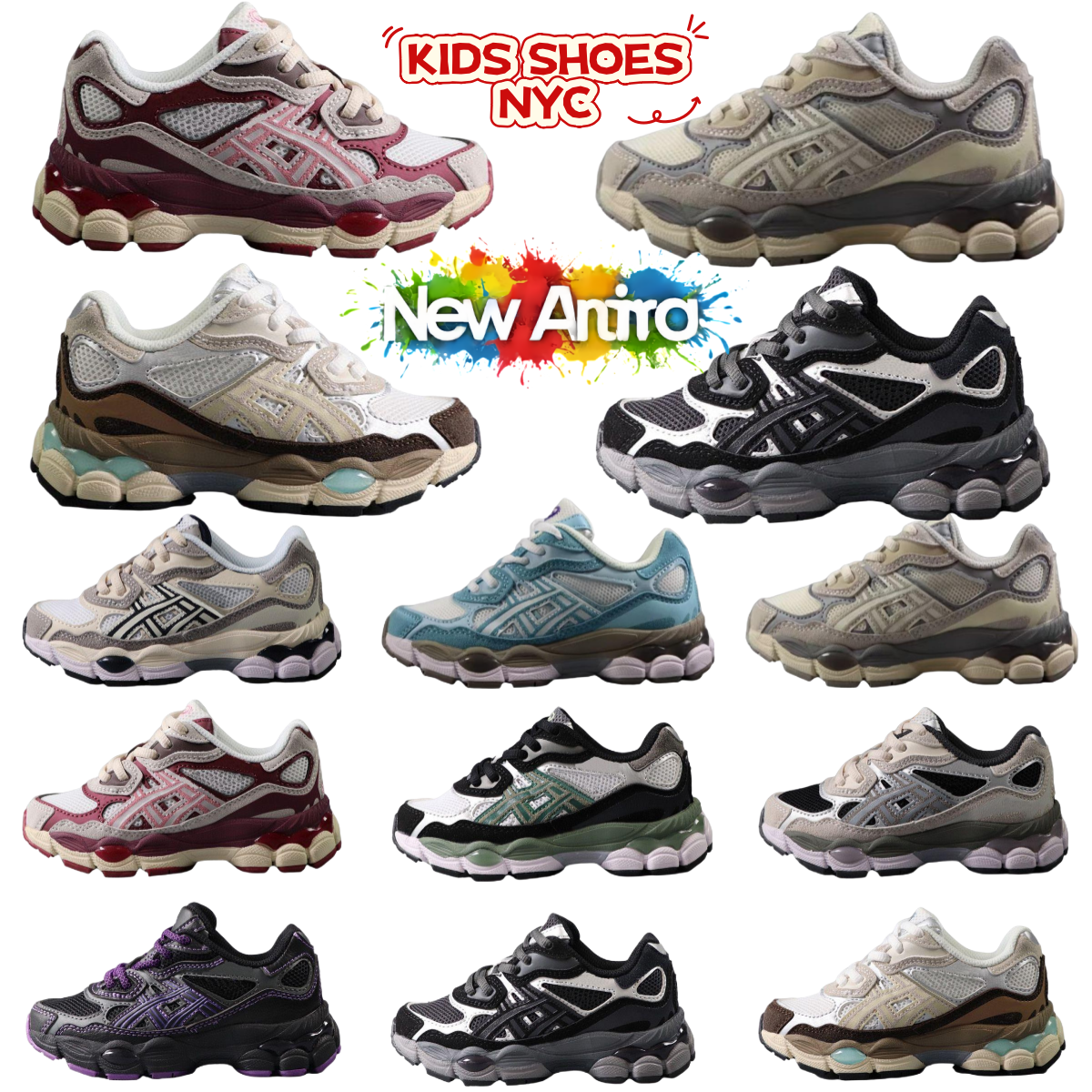 2025 new kids shoes NYC baby shoes outdoor sports shoes k14 running shoes children's casual shoes black white grey blue pink children's sneakers size26-37