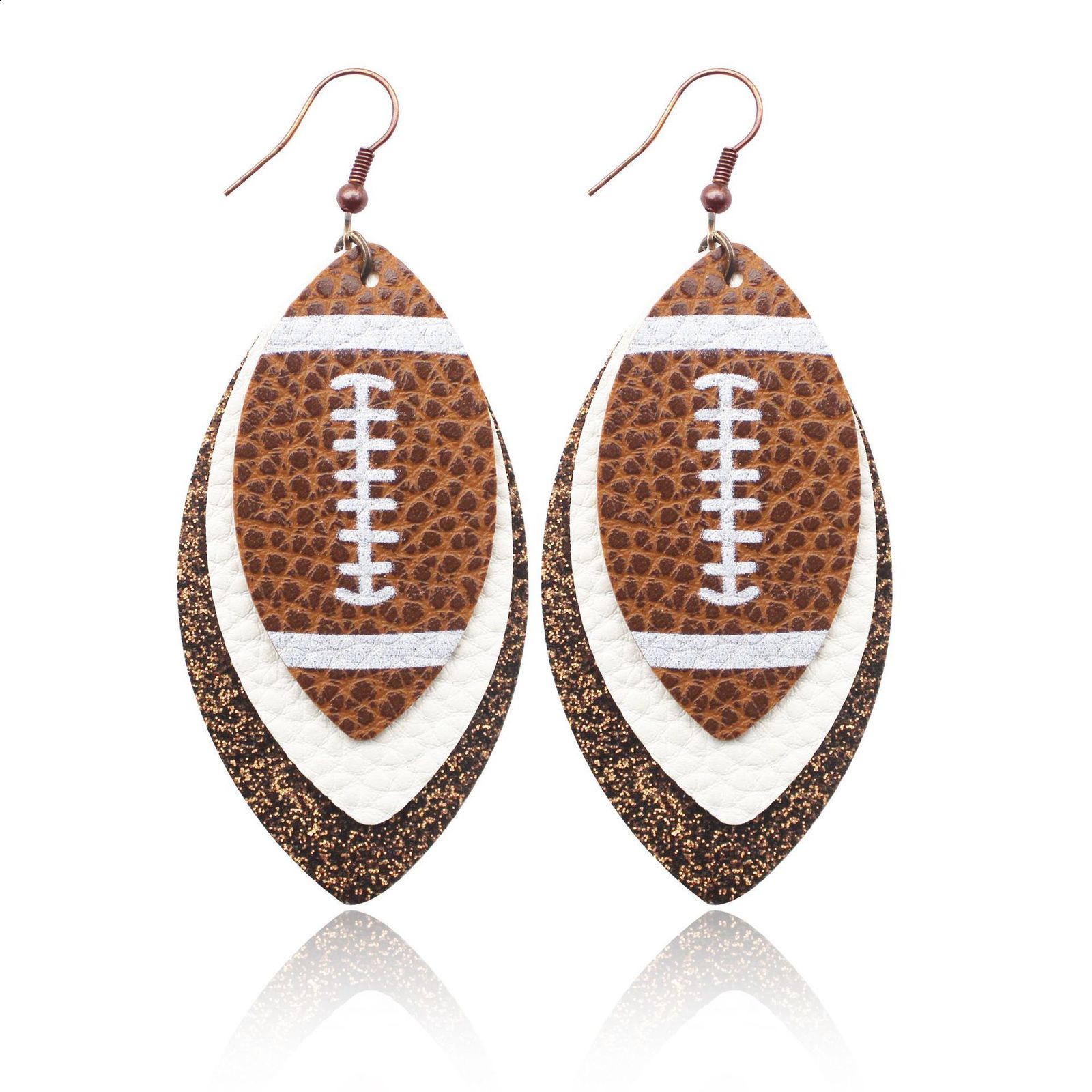 Sporty Rugby Brown Leopard Print Leaf ThreeLayer Leather Studded Rugby Earrings