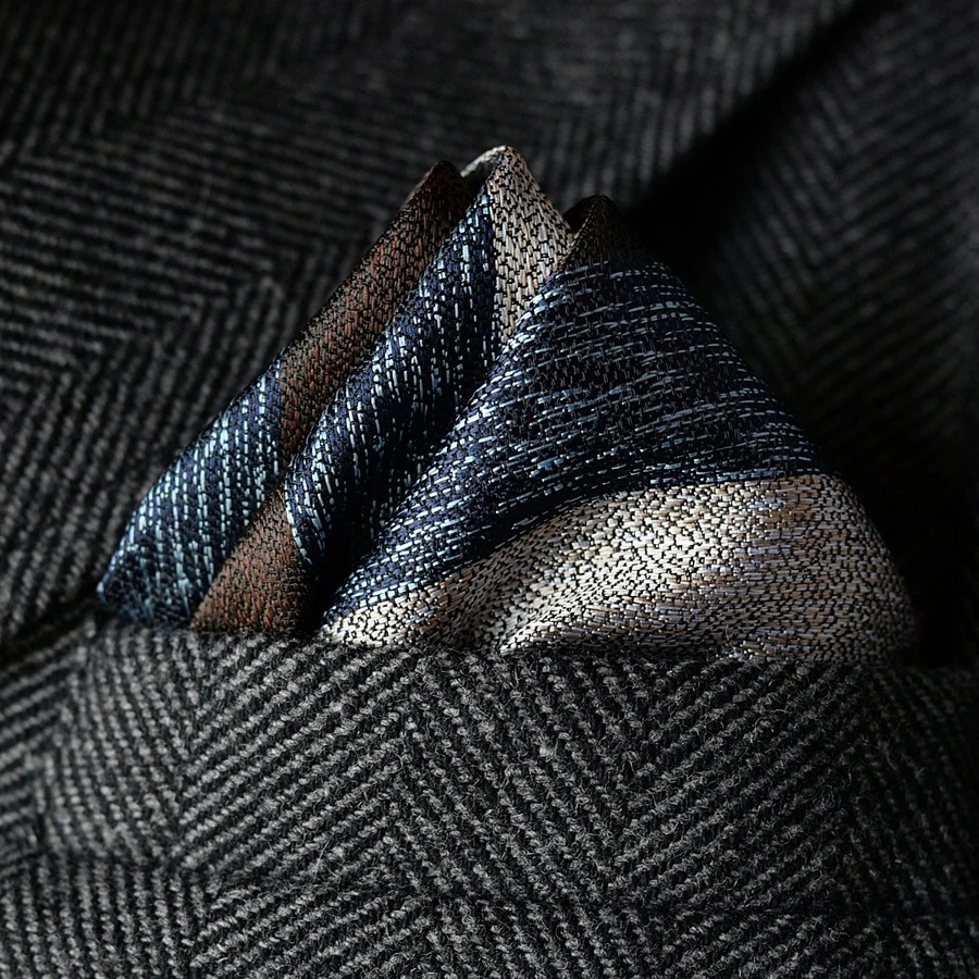 2025 Formal Pocket Square Navy Striped Floral Silk Handkerchief 24cm Brown Color Hanky Wedding Banquet Accessories Cravat250915